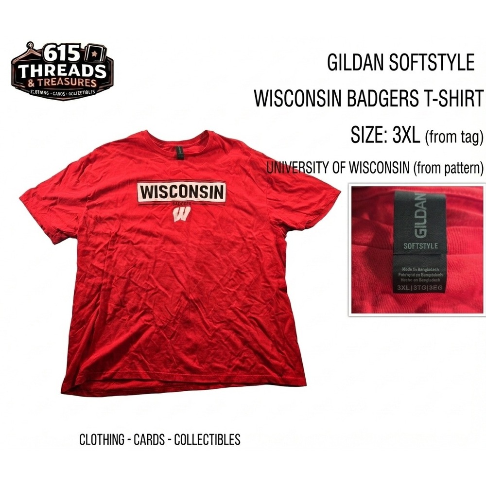 Wisconsin Badgers T-Shirt Mens 3XL Red Gildan Softstyle NCAA Graphic Tee